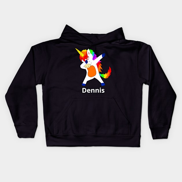 Dennis First Name Personalized Dabbing Unicorn Kids Hoodie by chuhe86